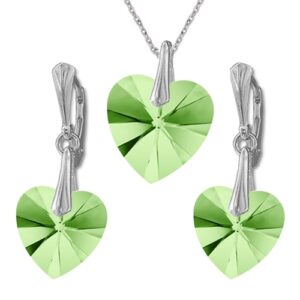 Nádherný set Swarovski elements srdce zelený PERIDOT AB 14mm
