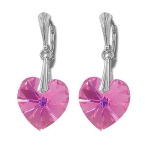 Náušnice Swarovski elements srdce 14,4x14 mm ružové ROSE AB