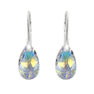 Náušnice Swarovski elements hruška 16 mm dúhové CRYSTAL AB