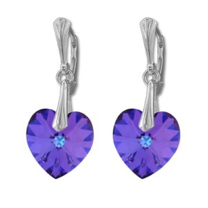 Náušnice  Swarovski elements srdce 14,4x14 mm fialové HELIOTROPE