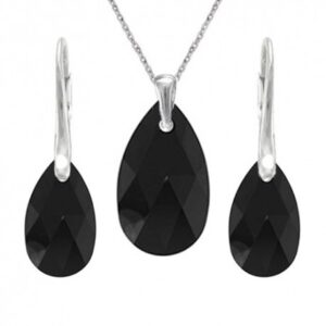 Set  Swarovski elements hruška čierny JET 16mm